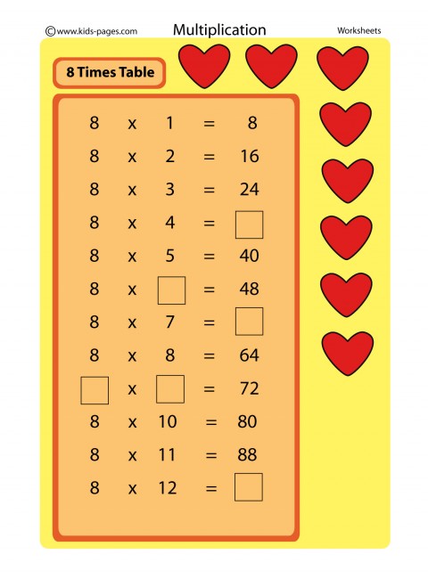 Multiplication 8 Worksheet